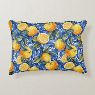 Bold Blue Italian Positano Lemon Accent Pillow