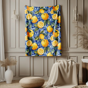 Bold Blue Italian Positano Lemon Fleece Blanket