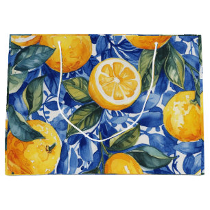 Bold Blue Italian Positano Lemon Large Gift Bag