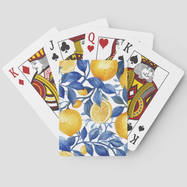 Bold Blue Italian Positano Lemon Playing Cards (Back)