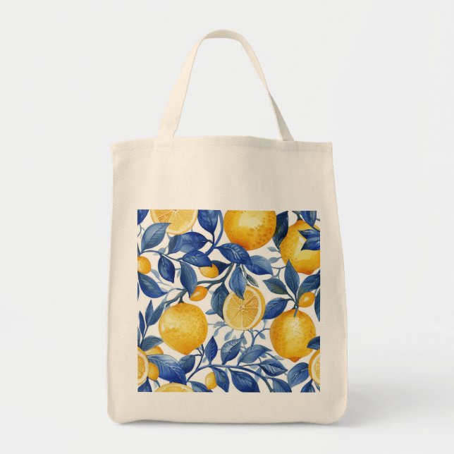 Bold Blue Italian Positano Lemon Tote Bag (Front)