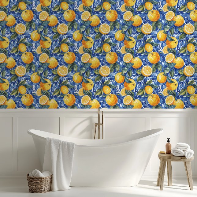 Bold Blue Italian Positano Lemon Wallpaper (Creator Uploaded)