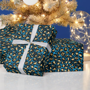 Bold Blue Leopard Print Glam Animal Pattern Wrapping Paper