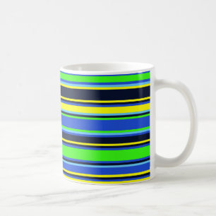 Bold Blue Lime Yellow Striped Mug
