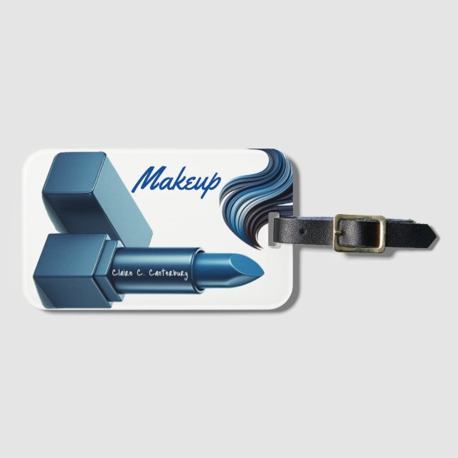 Bold Blue Lipstick Makeup Aesthetic Luggage Tag (Front Horizontal)