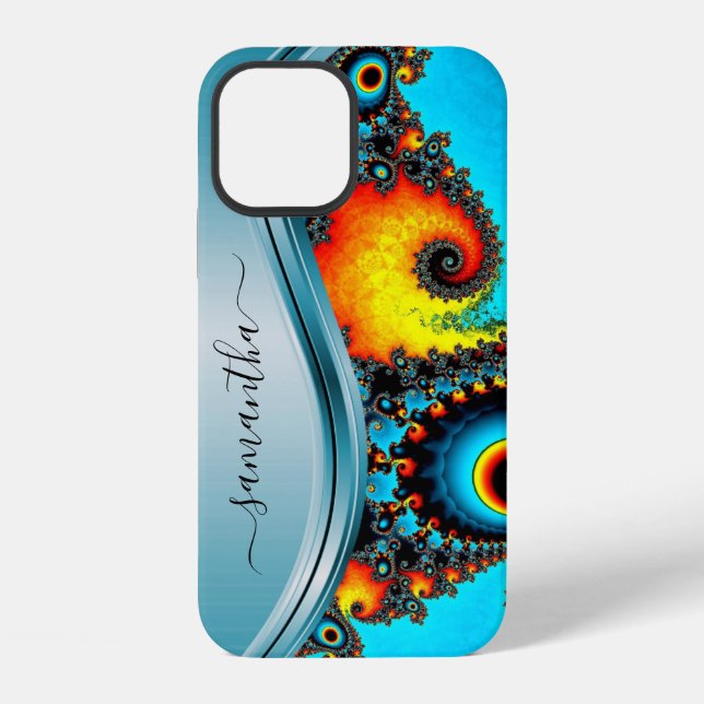 Bold Blue  Metallic Handwritten Monogram iPhone Case (Back)