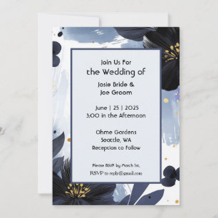 Bold blue modern floral wedding invitation