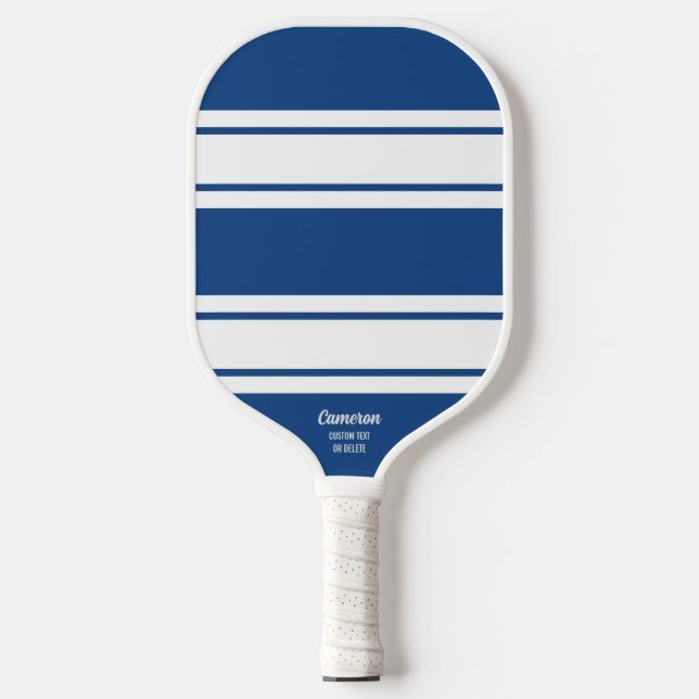 Bold Blue Modern Stripe Personalized Custom Text Pickleball Paddle (Front)