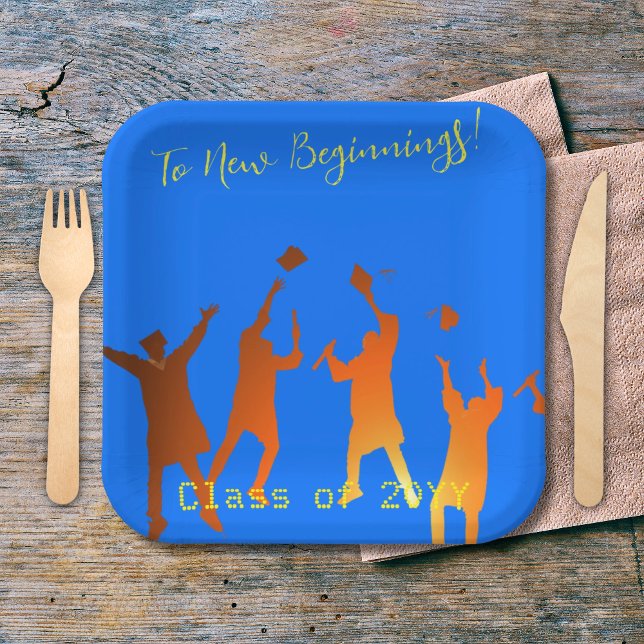 Bold Blue Modern Tech Graduation  Paper Plate (Creator Uploaded)