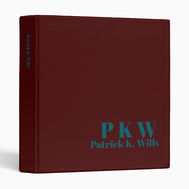 Bold Blue Monogram Brown Portfolio  Binder (Front/Spine)