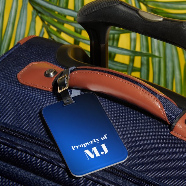 Bold Blue Monogram Personalized Luggage Tag (Front Insitu 1)