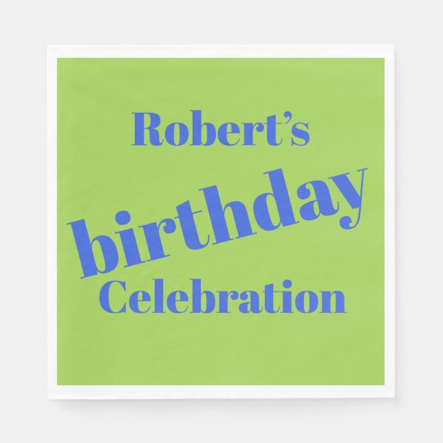 Bold Blue On Lime Green Birthday Party Napkin (Front)