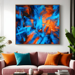 Bold Blue Orange Abstract Brushstroke Poster