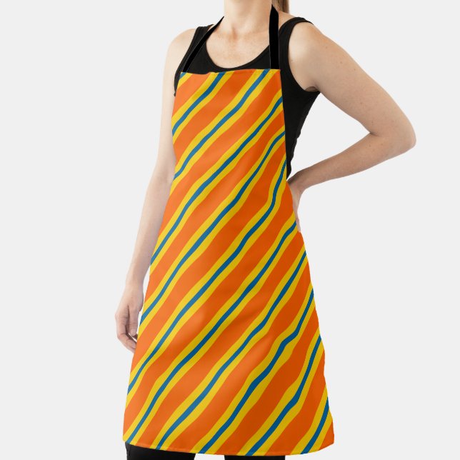 Bold Blue, Orange And Yellow Stripe Pattern Apron (Insitu)