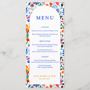 Bold Blue & Orange Floral Folk Fiesta Wedding Menu