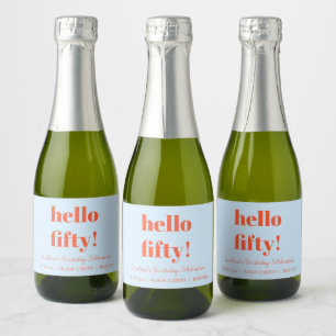 Bold Blue Orange Modern 50th Birthday Custom Mini Sparkling Wine Label