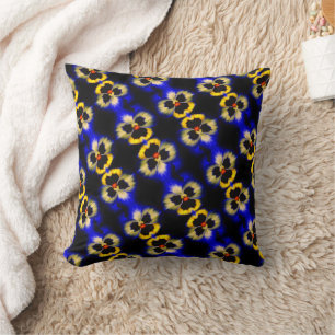 Bold Blue Pansy Flower Abstract Pattern  Throw Pillow
