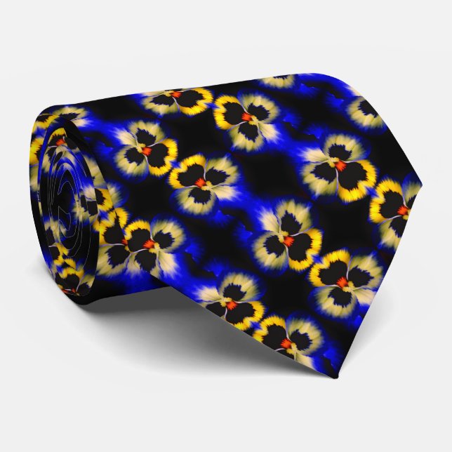 Bold Blue Pansy Flower Abstract Pattern    Tie (Rolled)