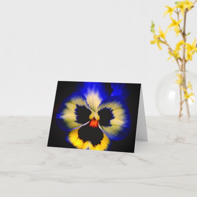 Bold Blue Pansy Flower Note Card (Yellow Flower)