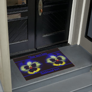 Bold Blue Pansy Flower Personalized Doormat