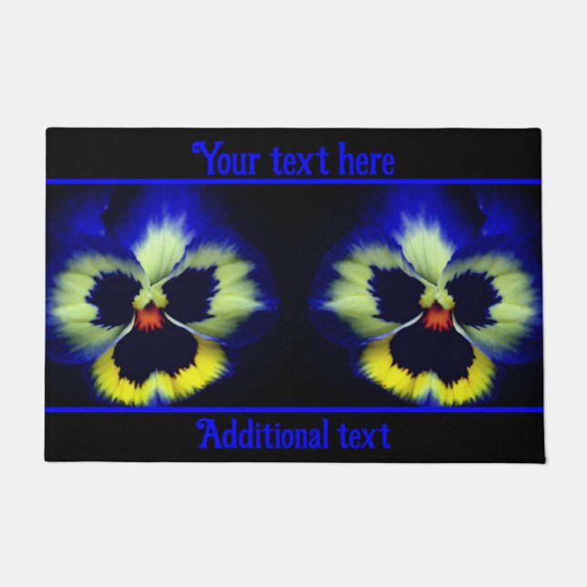 Bold Blue Pansy Flower Personalized Doormat (Front)