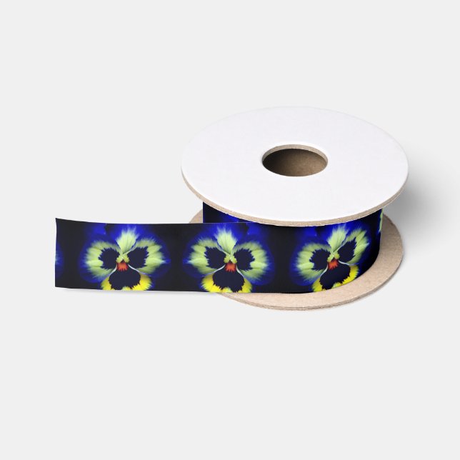 Bold Blue Pansy Flower Satin Ribbon (Spool)