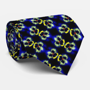 Bold Blue Pansy Flower Small Pattern    Tie