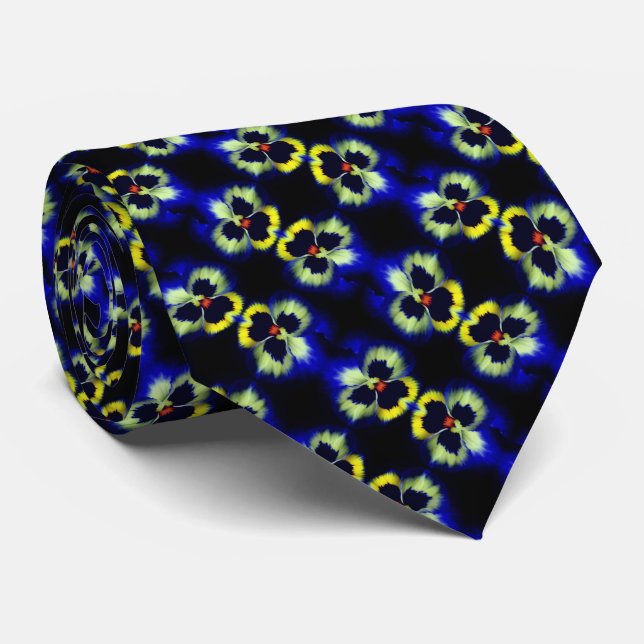 Bold Blue Pansy Flower Small Pattern    Tie (Rolled)