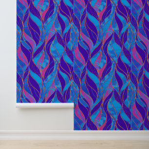 Bold Blue Pink Purple Leaf Decor Wallpaper