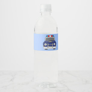 Bold Blue Police Patrol Car Water Bottle Label