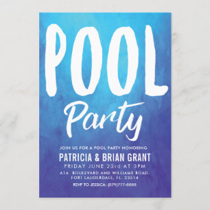 Bold Blue Pool Party Invite