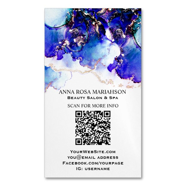 *~* BOLD Blue  QR CODE Yummy  Gold Gilded  AP29 Magnetic Business Card (Front Vertical)