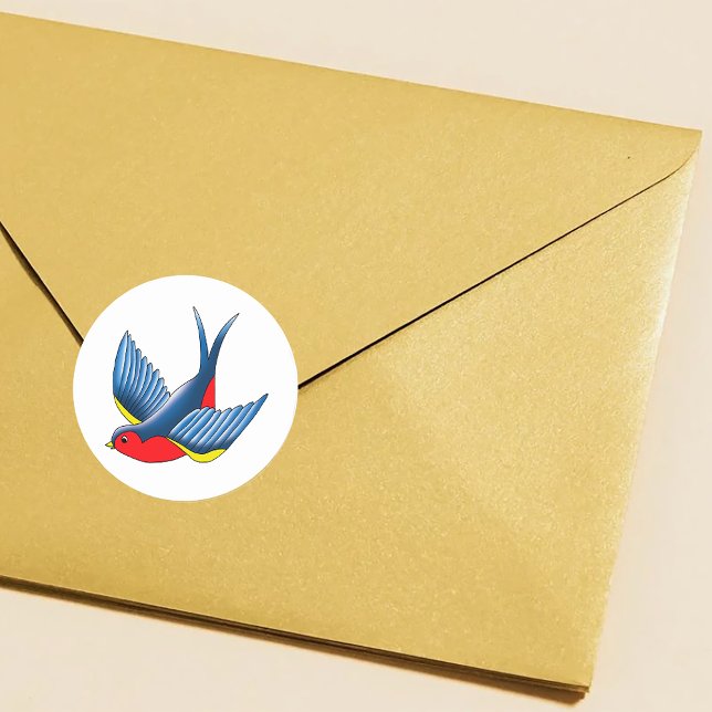 Bold Blue Traditional Swallow Bird Tattoo Style Classic Round Sticker (Creator Uploaded)