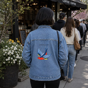 Bold Blue Traditional Swallow Bird Tattoo Style Denim Jacket