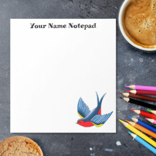 Bold Blue Traditional Swallow Bird Tattoo Style Notepad