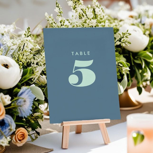 Bold Blue Typography Table Number Card (Bold Blue Typography Wedding Table Number Card)