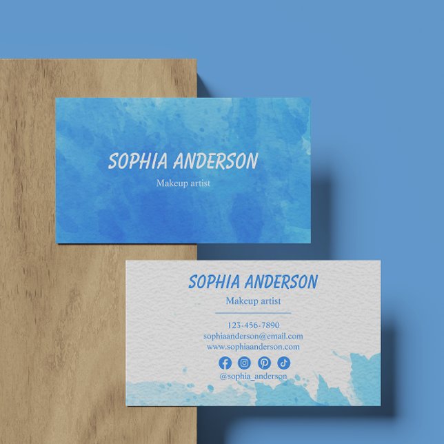 Bold Blue Watercolor with Modern Typography        Business Card (Creator Uploaded)