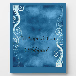 Bold Blue & White Curls Swirls Monogram Plaque