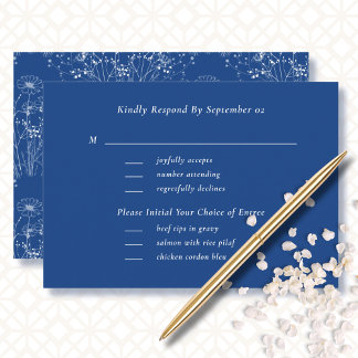 Bold Blue White Wildflower Boho Menu Wedding RSVP