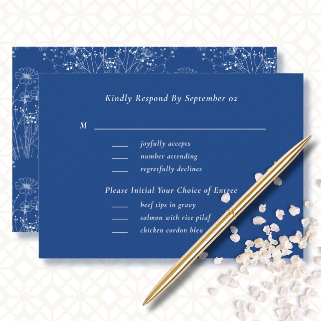 Bold Blue White Wildflower Boho Menu Wedding RSVP (Creator Uploaded)