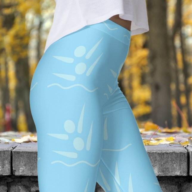 Bold Blue Womens Synchronised Swimming Pattern Leggings (Womens Synchronised Swimming on Baby Blue Leggings)
