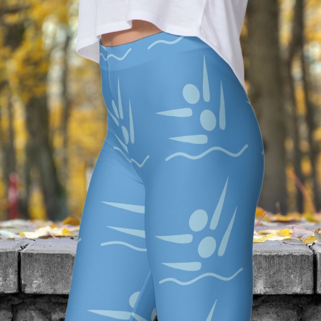 Bold Blue Womens Synchronised Swimming Pattern Leggings (Womens Synchronised Swimming on Steel Blue Leggings)