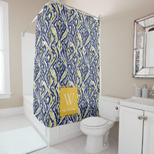 Bold Blue Yellow Abstract Classy Ikat Monogram