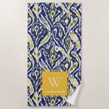 Bold Blue Yellow Abstract Classy Ikat Monogram