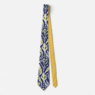 Bold Blue Yellow Abstract Classy Ikat Pattern Tie