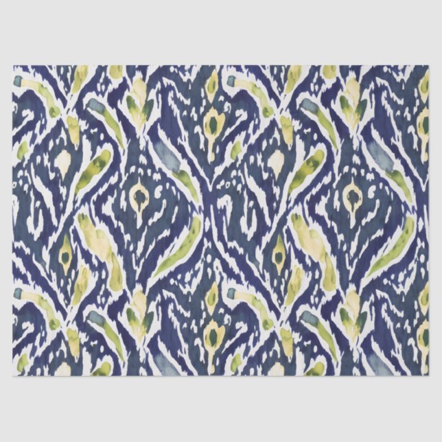Bold Blue Yellow Abstract Classy Ikat Pattern Tissue Paper (Front)