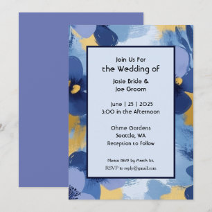 Bold blue yellow wildflowers wedding invitation