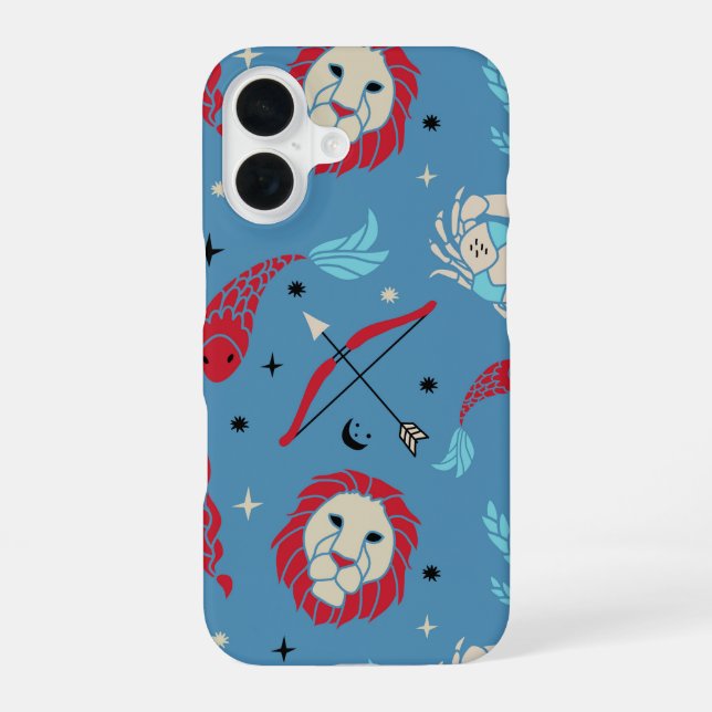 Bold Blue Zodiac iPhone 16 Case (Back)