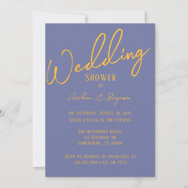 Bold Blueberry Sunshine Typography Wedding Shower Invitation (Front)