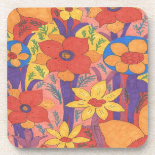 Bold Bohemian Orange Garden Print Coaster